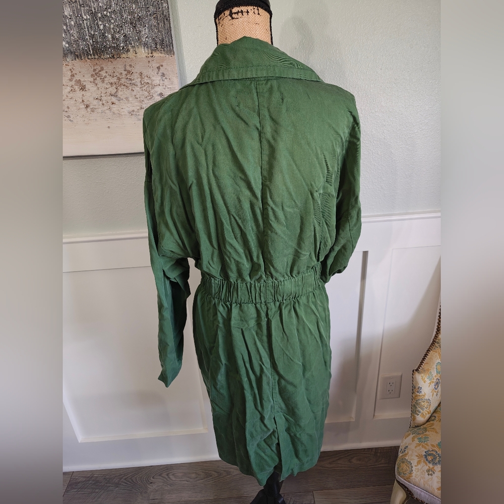 Zara Basic Outerwear Forest Green Belted Trench C… - image 3